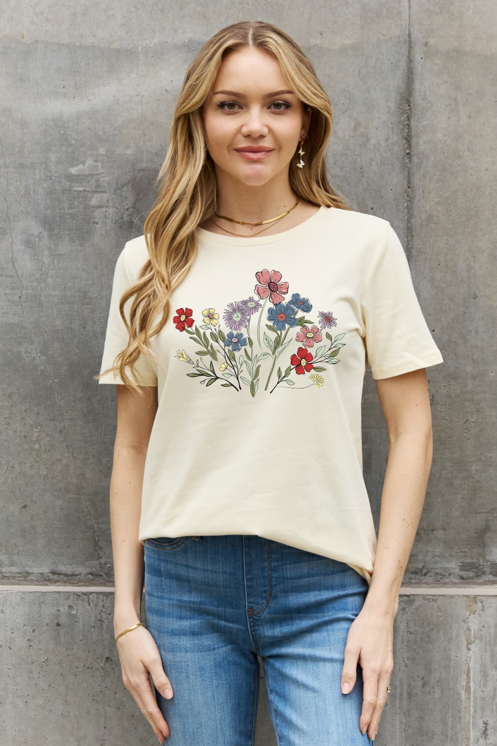 Simply Love Flower Graphic Cotton Tee - SHIRLYN.CO