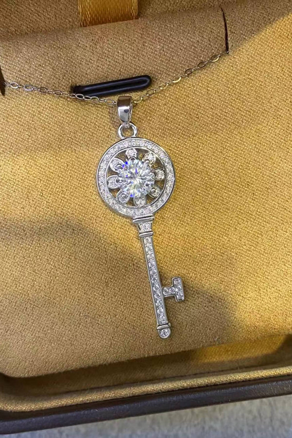 1 Carat Moissanite Platinum-Plated Key Pendant Necklace - SHIRLYN.CO