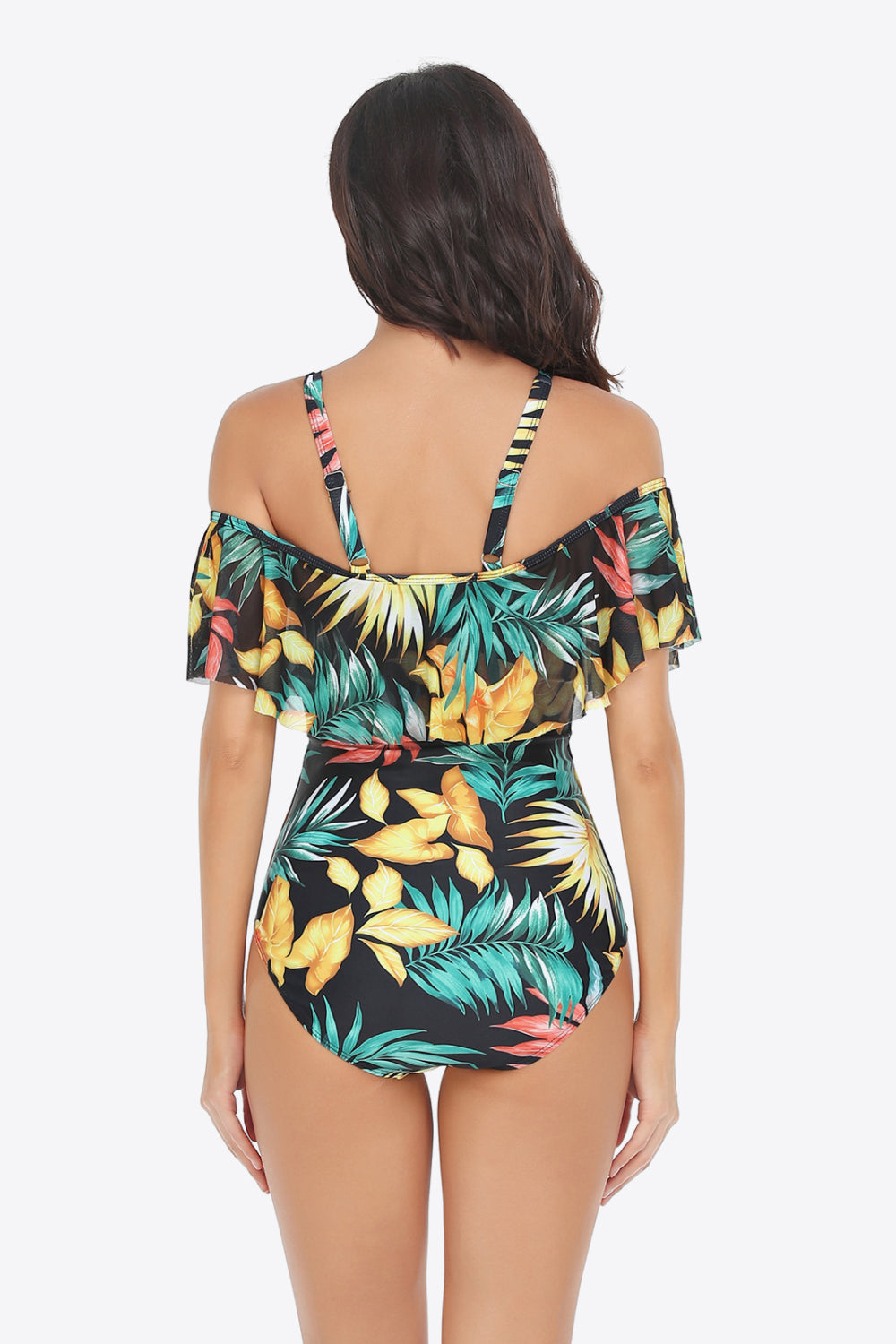 Botanical Print Cold-Shoulder Layered One-Piece Swimsuit - SHIRLYN.CO