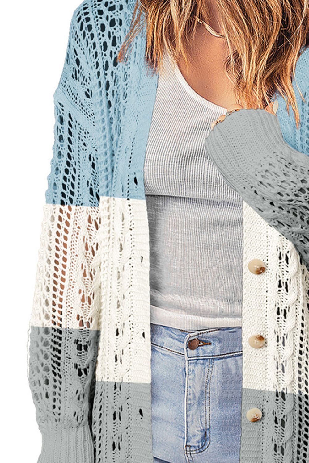 Openwork Ribbed Cuff Longline Cardigan - SHIRLYN.CO