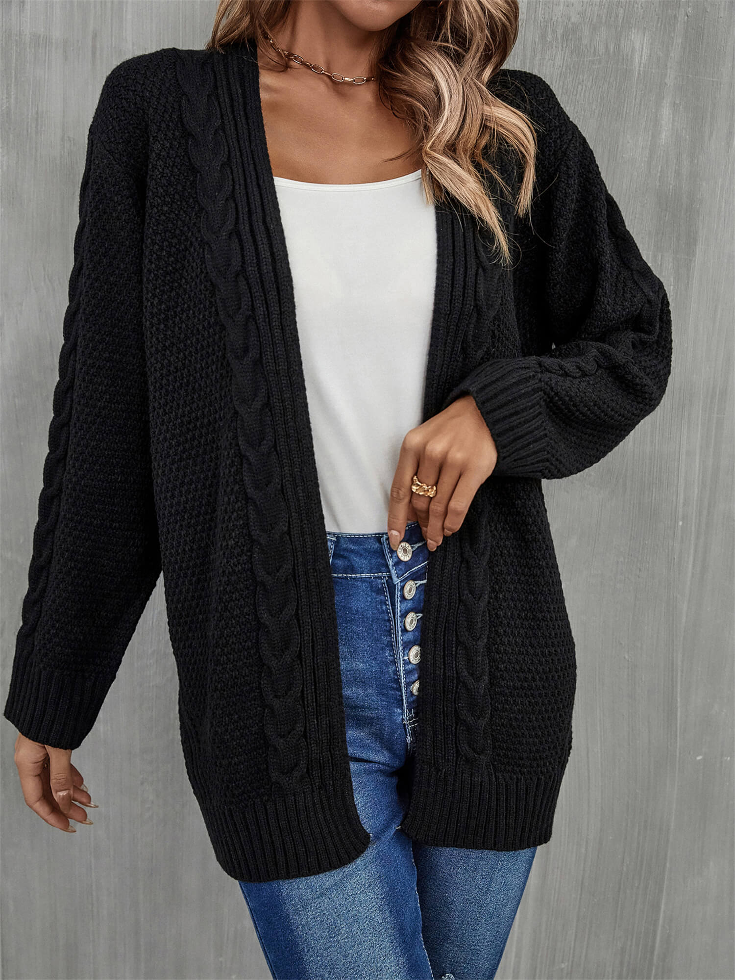 Warm Fall Mixed Knit Open Front Longline Cardigan - SHIRLYN.CO