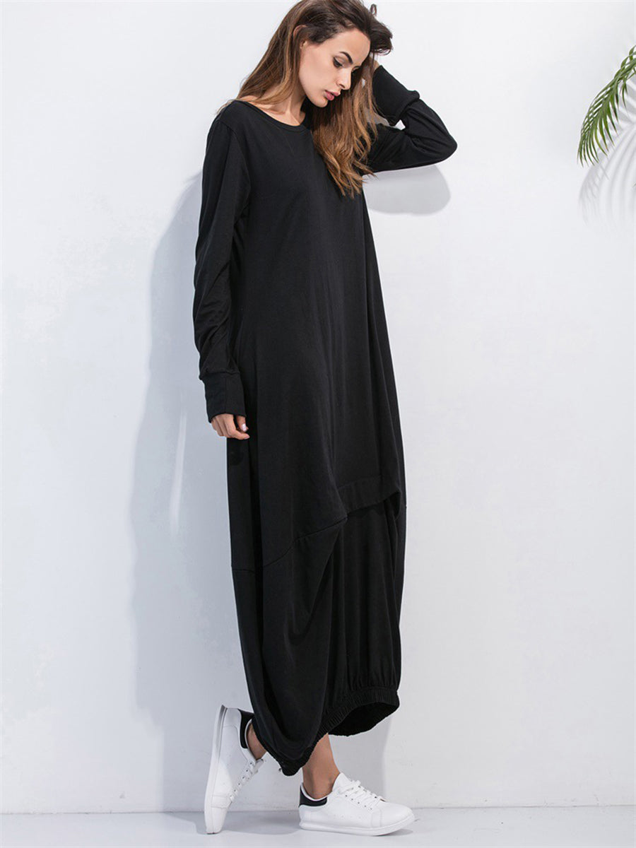 Full Size Round Neck Long Sleeve Sweatshirt Dress - SHIRLYN.CO
