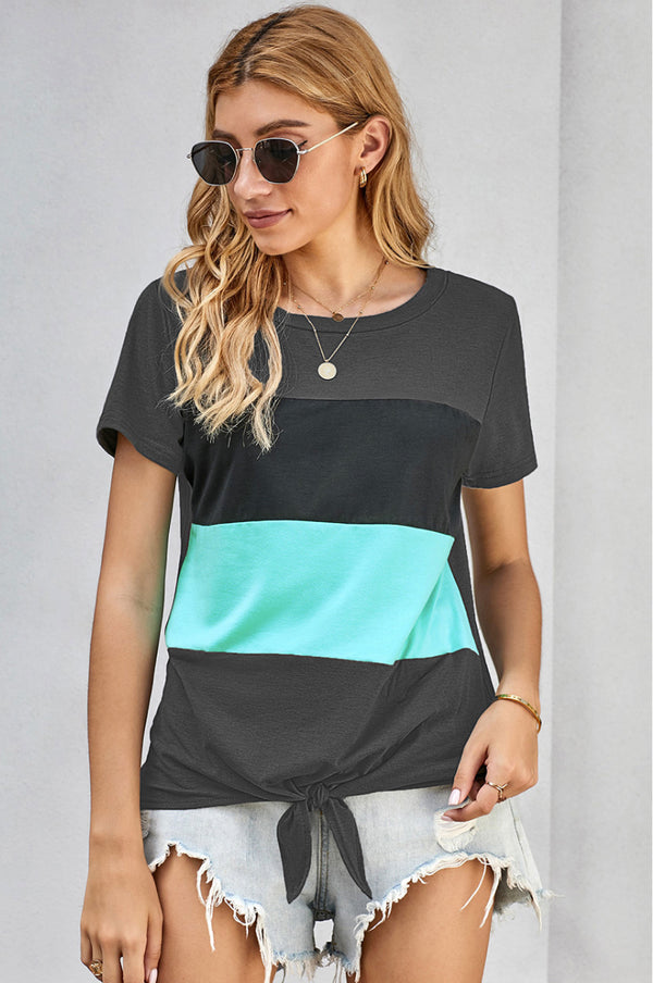 Color Block Panel Knotted T-Shirt - SHIRLYN.CO