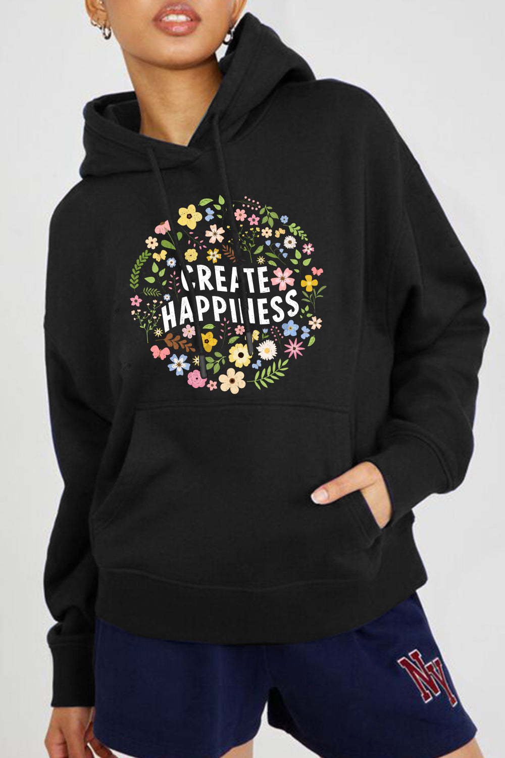 Simply Love Full Size CREATE HAPPINESS Graphic Hoodie - SHIRLYN.CO