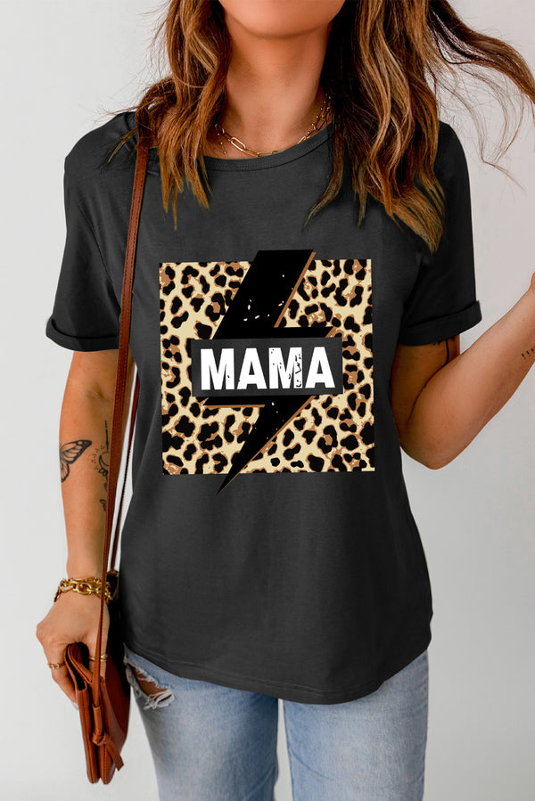MAMA Leopard Lightning Graphic Tee Shirt - SHIRLYN.CO
