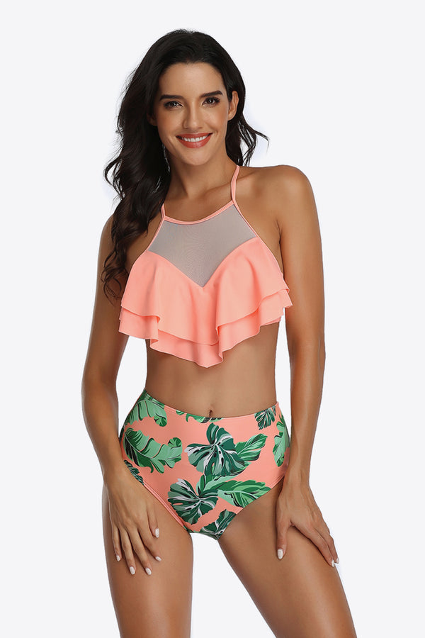 Tropical Print Ruffled Two-Piece Swimsuit - SHIRLYN.CO