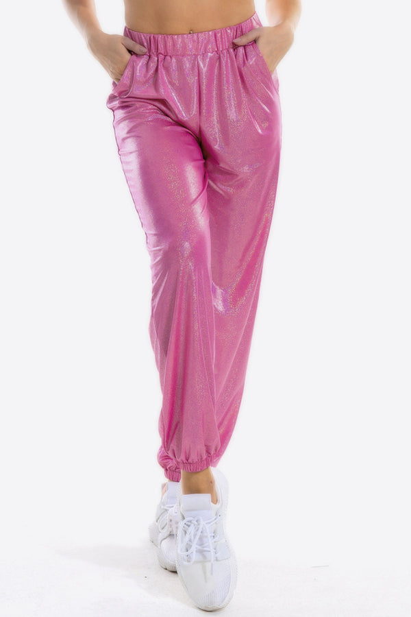 Glitter Elastic Waist Pants with Pockets - SHIRLYN.CO