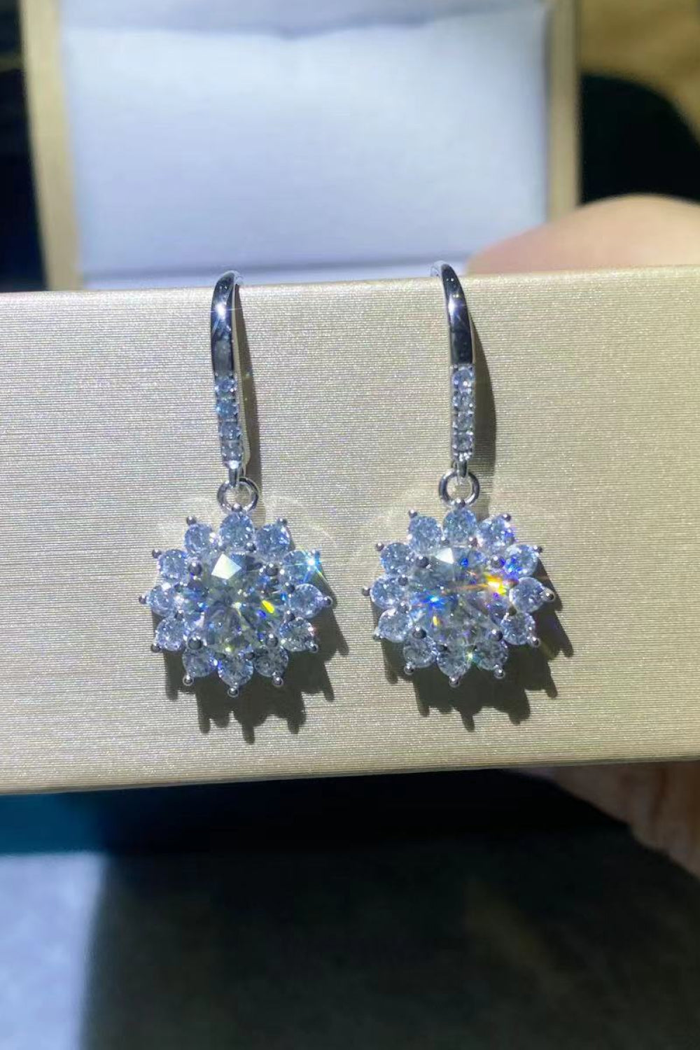 2 Carat Moissanite Floral Platinum-Plated Drop Earrings - SHIRLYN.CO