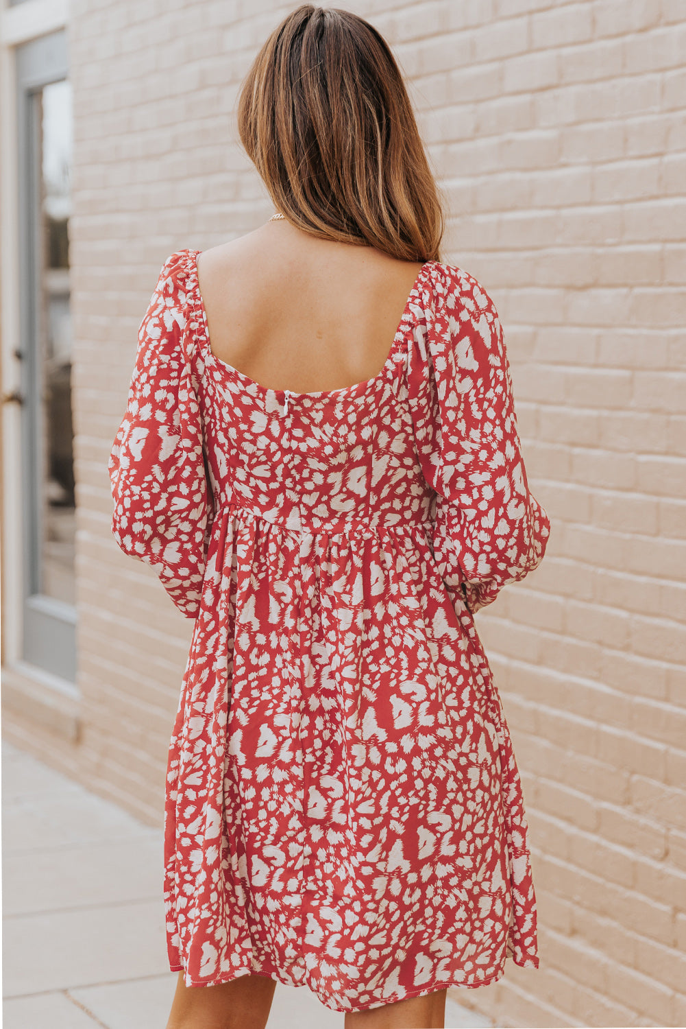 Animal Print Square Neck Balloon Sleeve Dress - SHIRLYN.CO