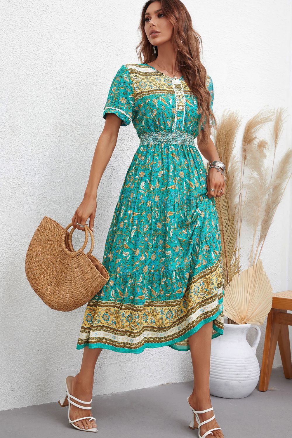 Bohemian Short Sleeve Midi Dress - SHIRLYN.CO