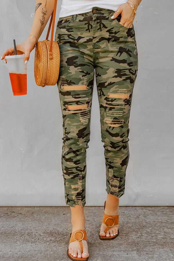 Distressed Camouflage Jeans - SHIRLYN.CO