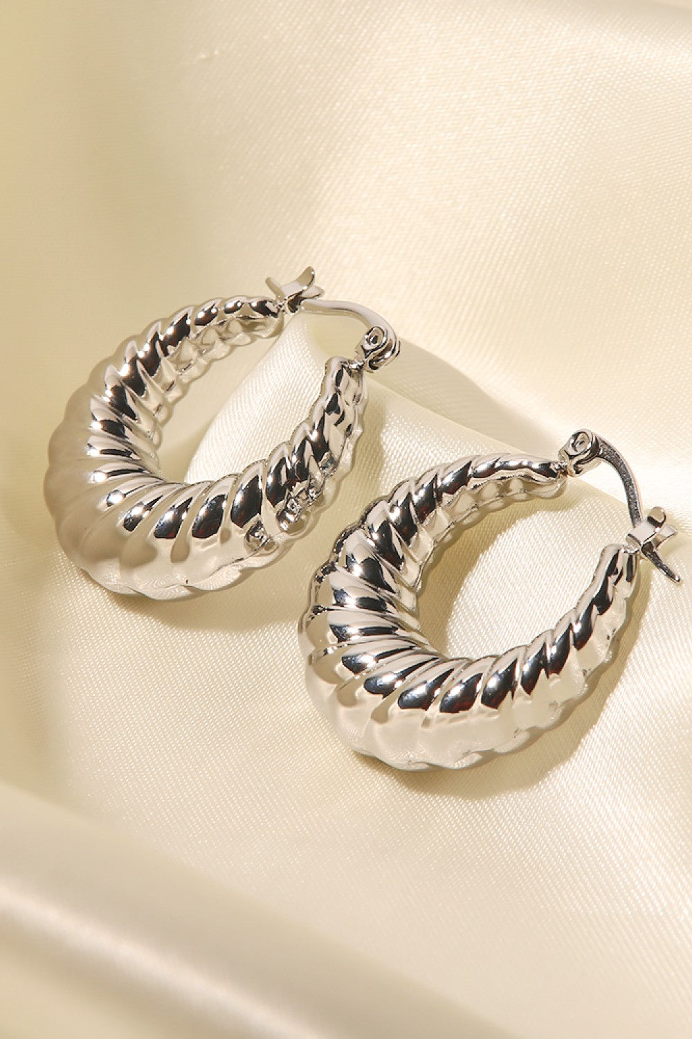 Textured Stainless Steel Hoop Earrings - SHIRLYN.CO