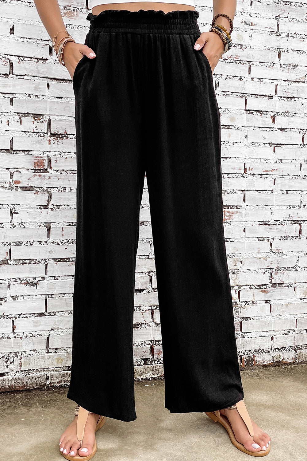 Elastic Waist Straight Leg Pants with Pockets - SHIRLYN.CO