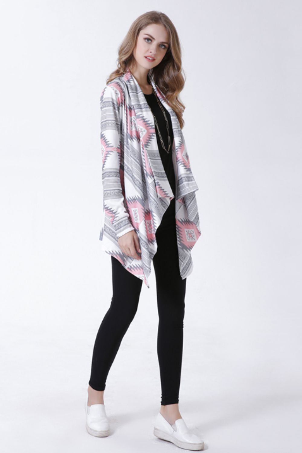 Geometric Open Front Handkerchief Hem Cardigan - SHIRLYN.CO