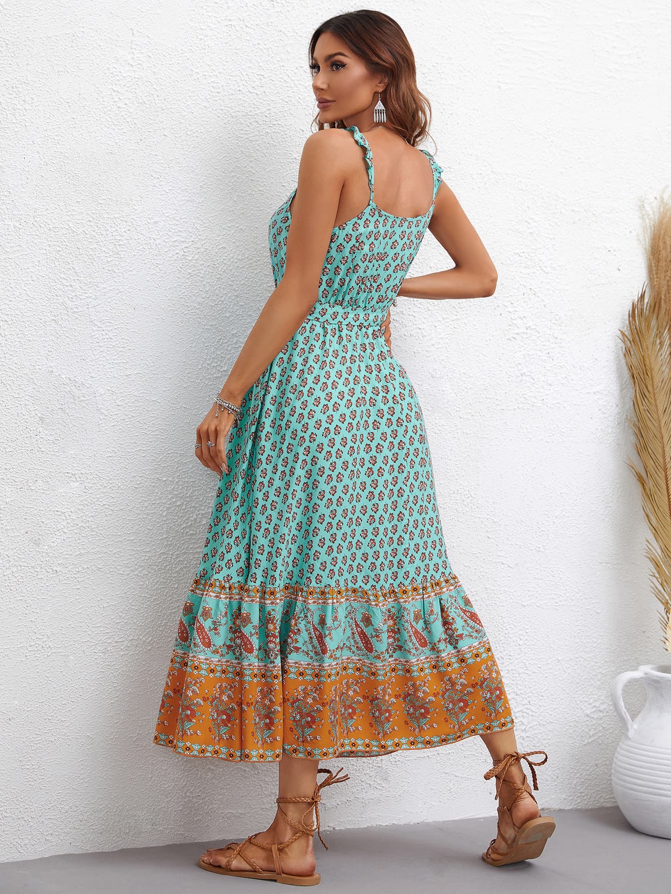 Bohemian Tie Waist Scoop Neck Dress - SHIRLYN.CO