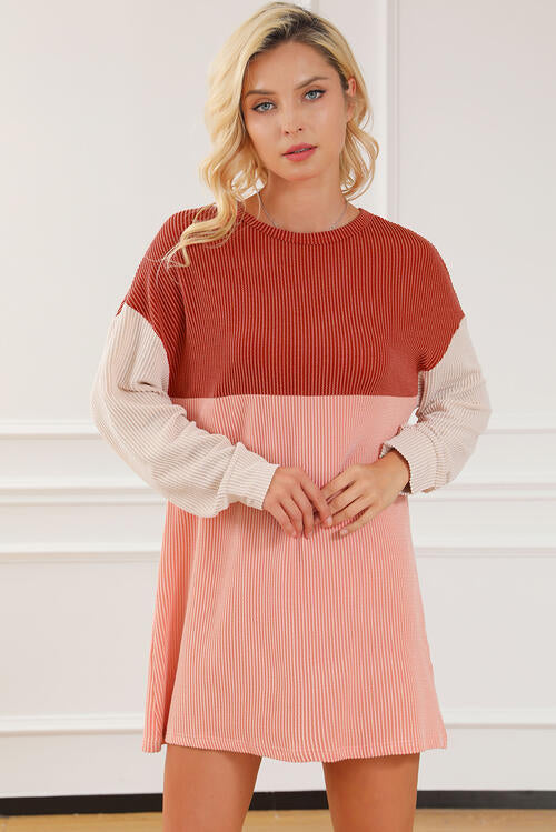 Color Block Long Sleeve Tee Dress