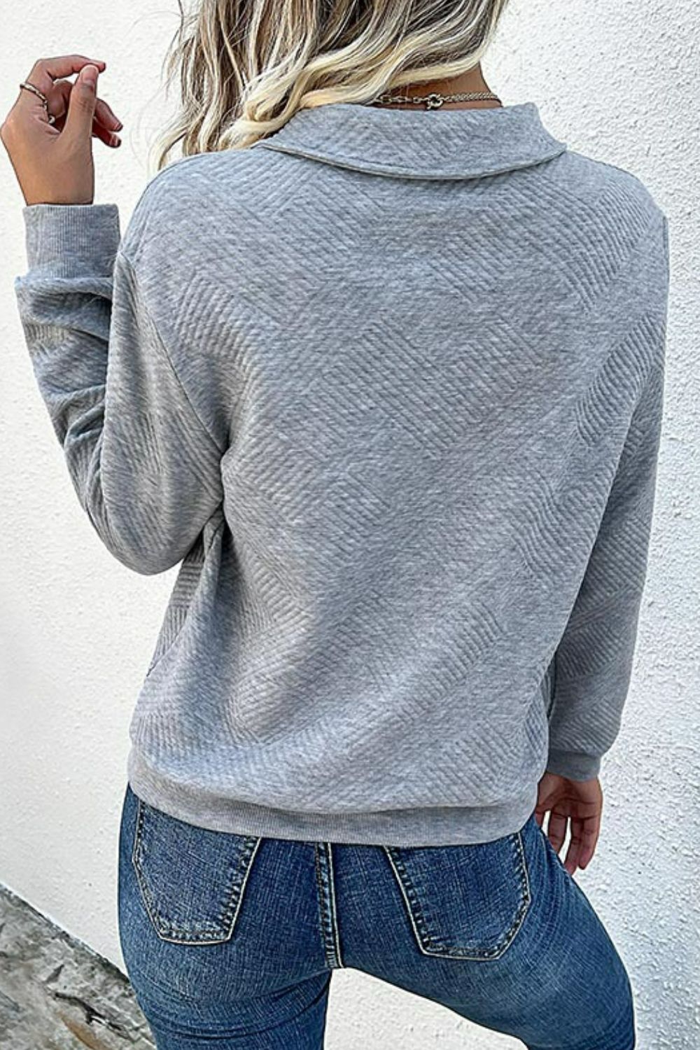 Contrast Ribbed Quarter-Snap Sweatshirt - SHIRLYN.CO