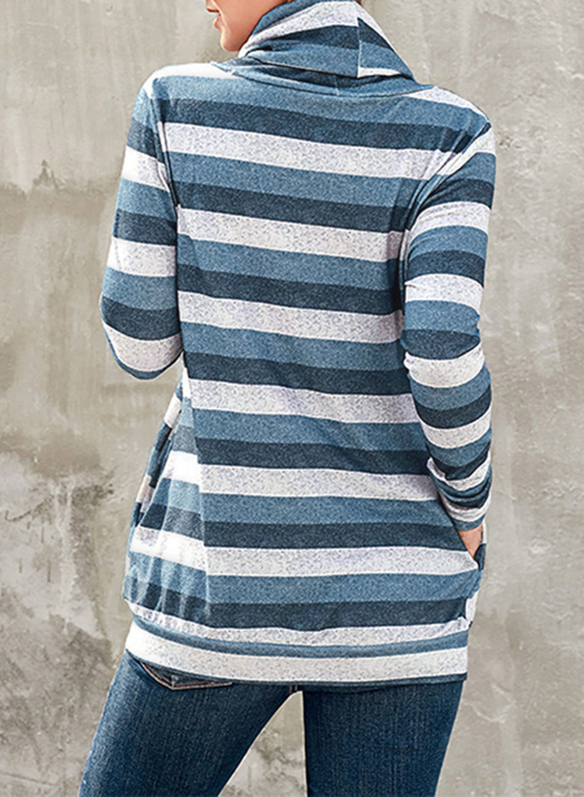 Striped Cowl Neck Tunic Sweatshirt - SHIRLYN.CO