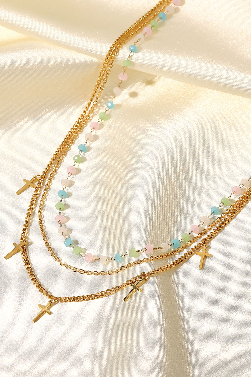 18K Gold Plated Cross Pendant Triple-Layered Necklace - SHIRLYN.CO