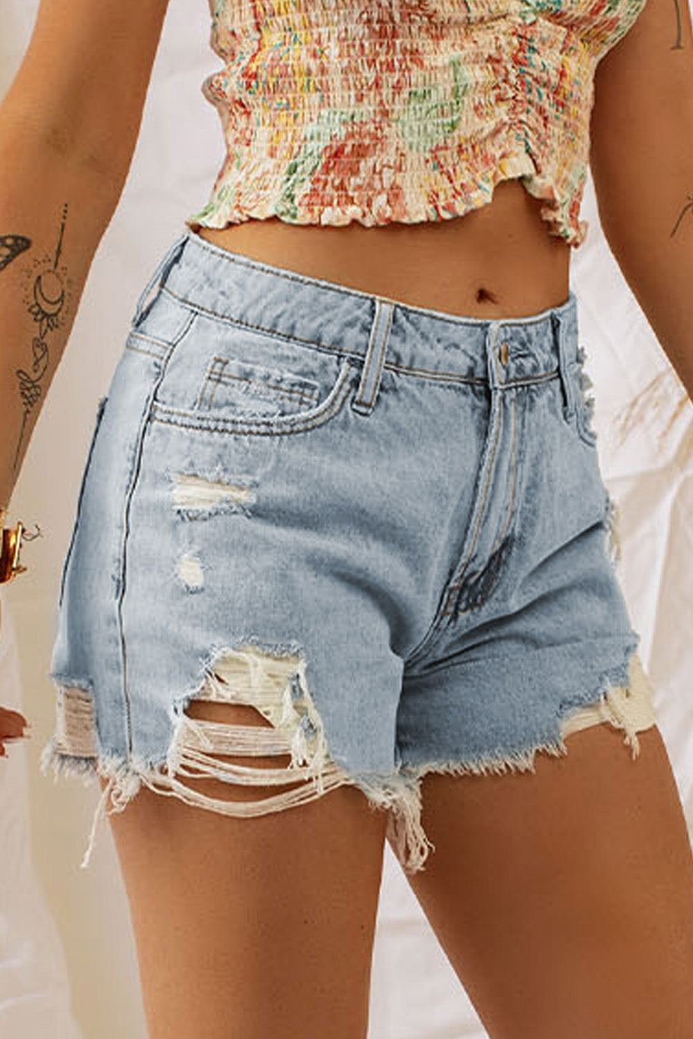 Distressed Denim Shorts - SHIRLYN.CO