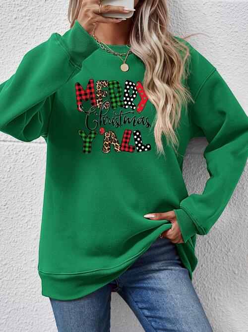 Letter Graphic Round Neck Long Sleeve Sweatshirt