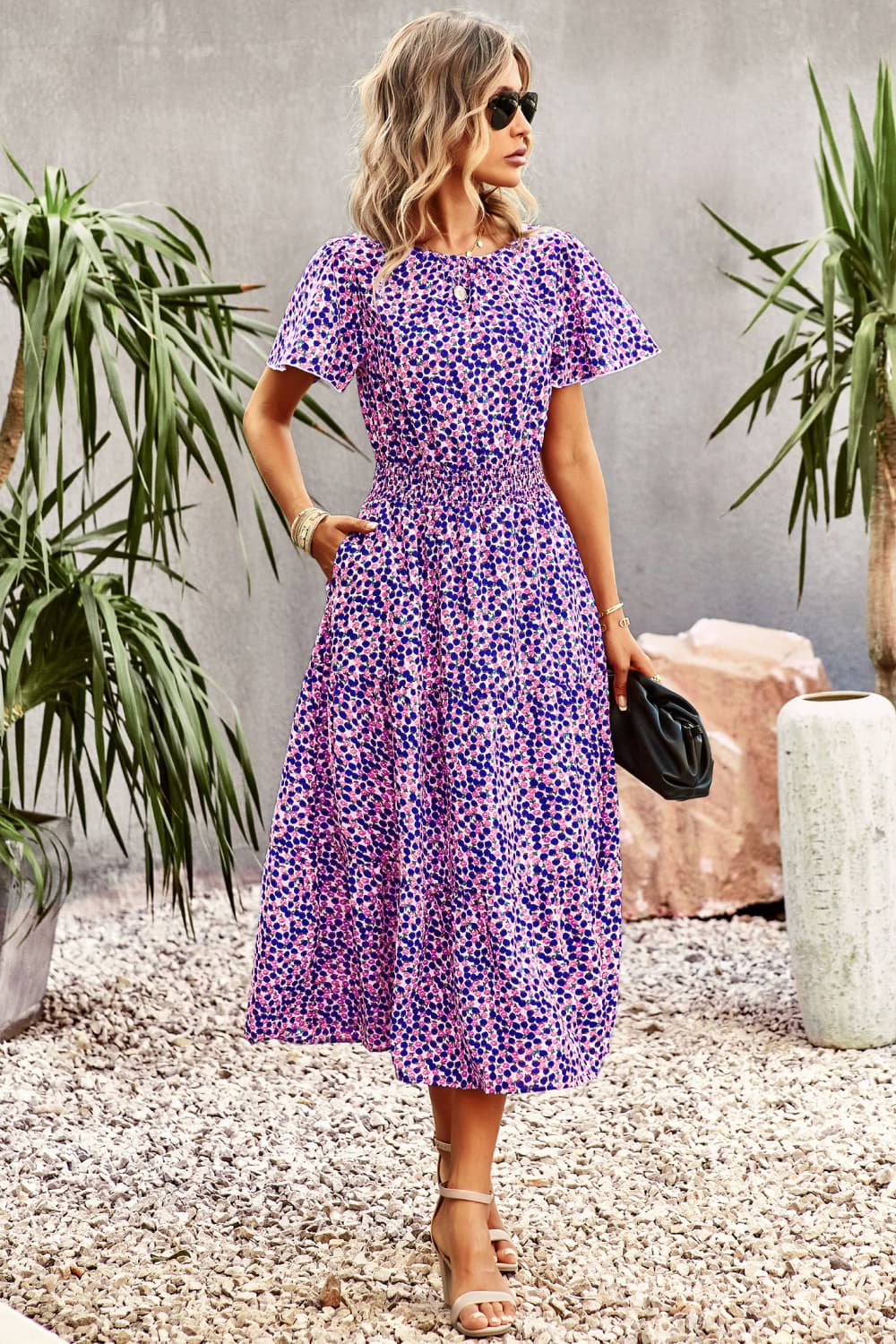 Floral Puff Sleeve Tiered Midi Dress - SHIRLYN.CO