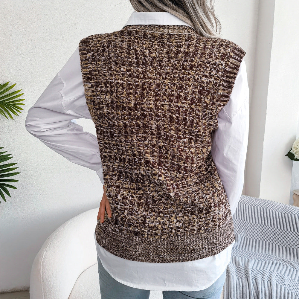 Heathered V-Neck Sweater Vest - SHIRLYN.CO