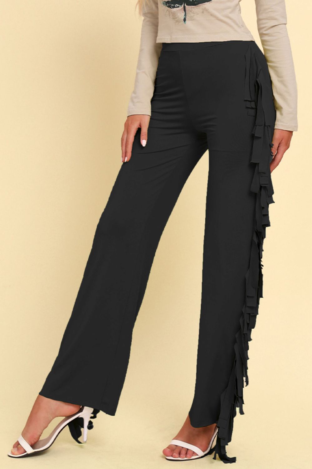 Fringe Trim Wide Leg Pants - SHIRLYN.CO