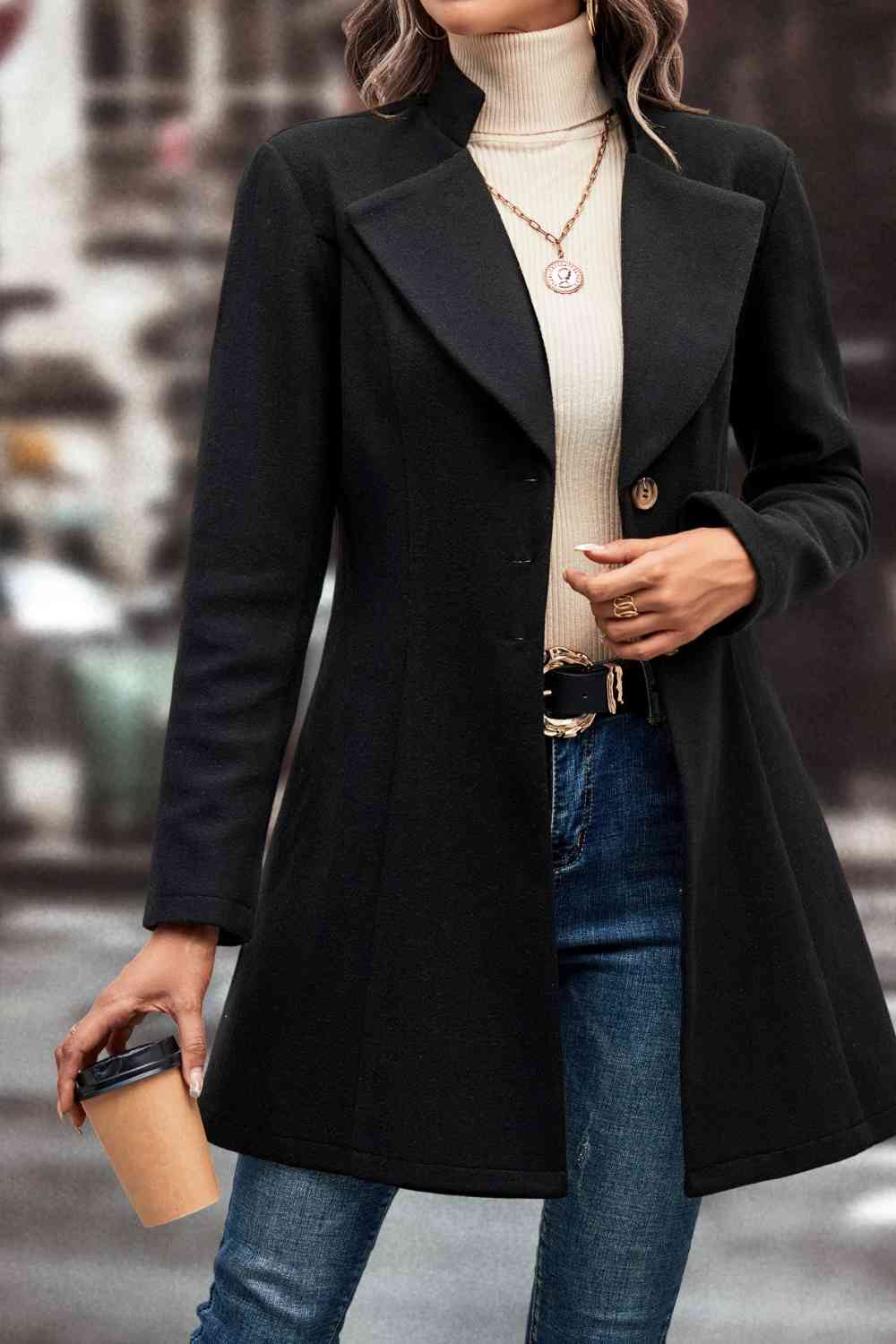 Lapel Collar Button Down Coat