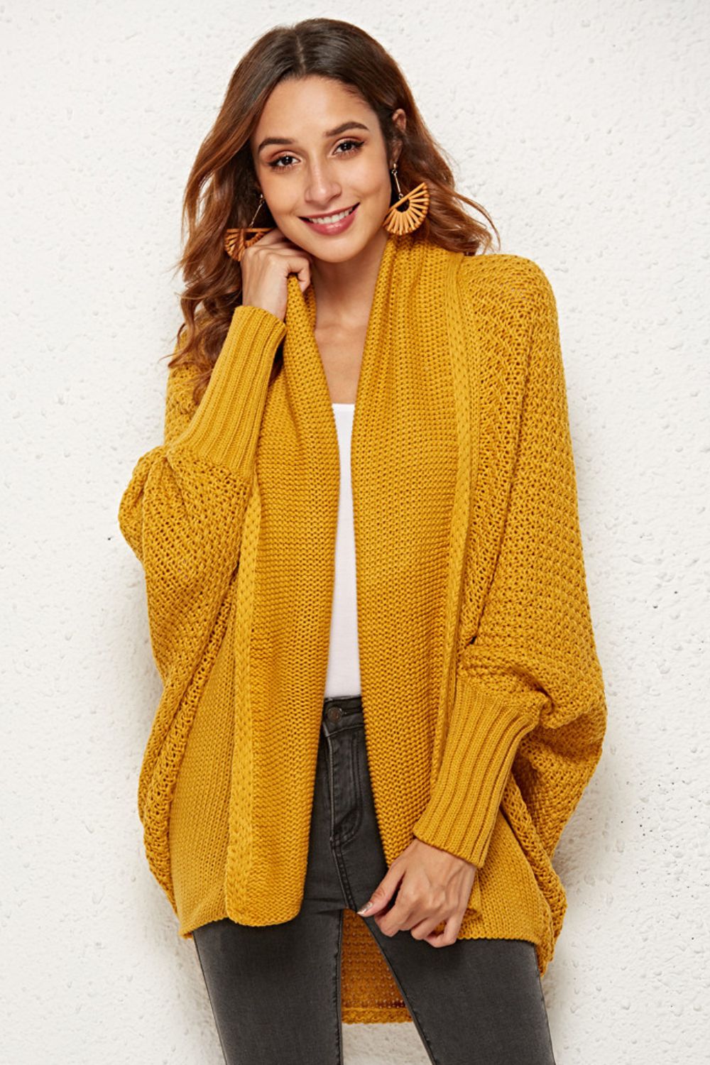 Open Front Dolman Sleeve Longline Cardigan - SHIRLYN.CO