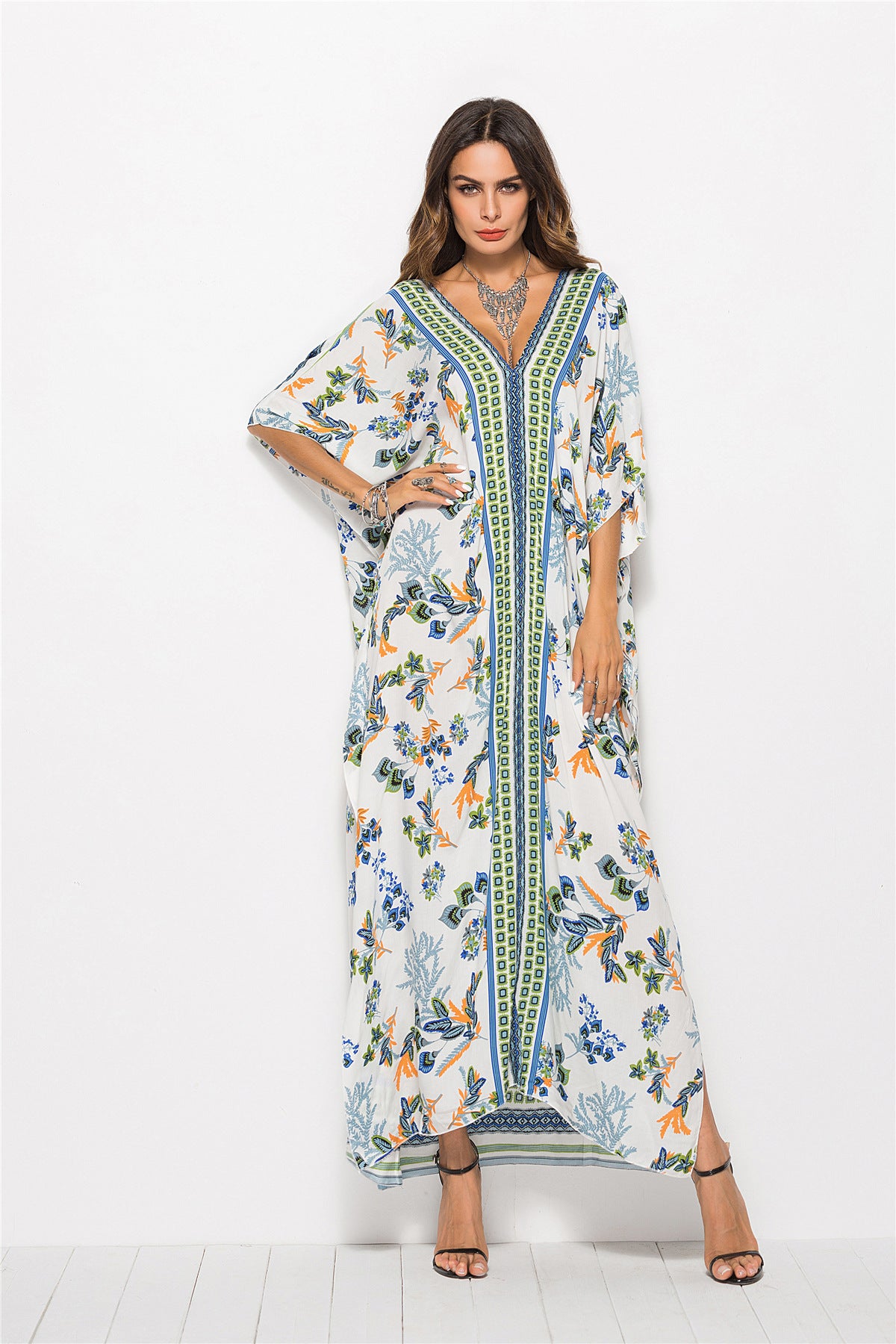 Floral V-Neck Dolman Sleeve Dress - SHIRLYN.CO