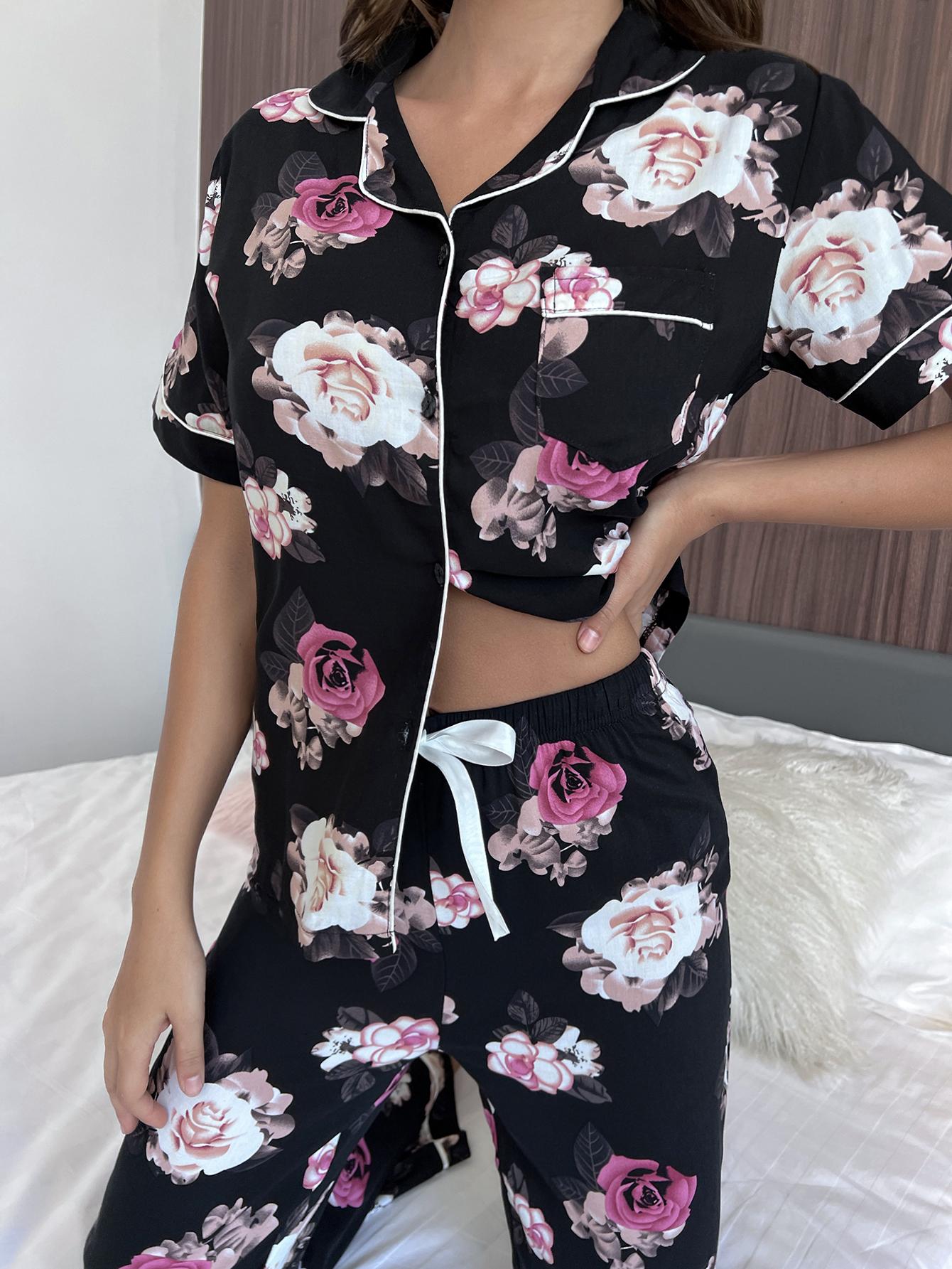 Floral Short Sleeve Shirt and Pants Lounge Set - SHIRLYN.CO