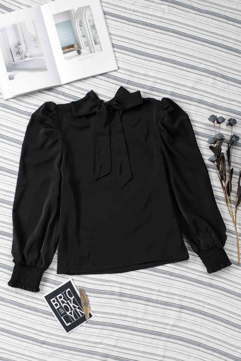 Mock Neck Puff Sleeve Blouse