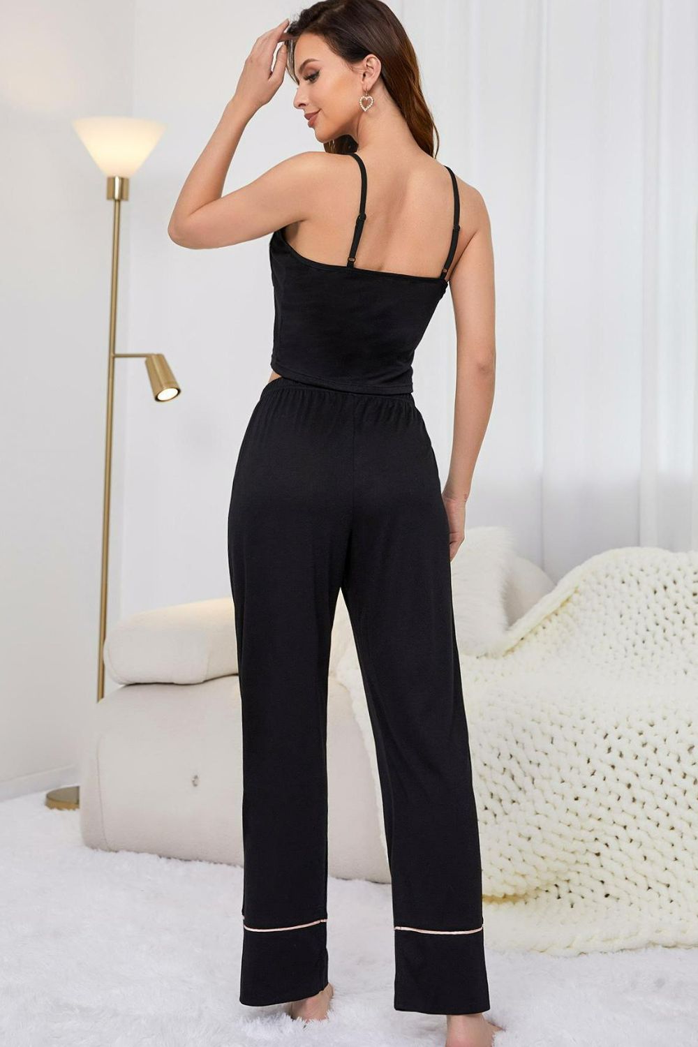 Contrast Trim Cropped Cami and Pants Loungewear Set - SHIRLYN.CO