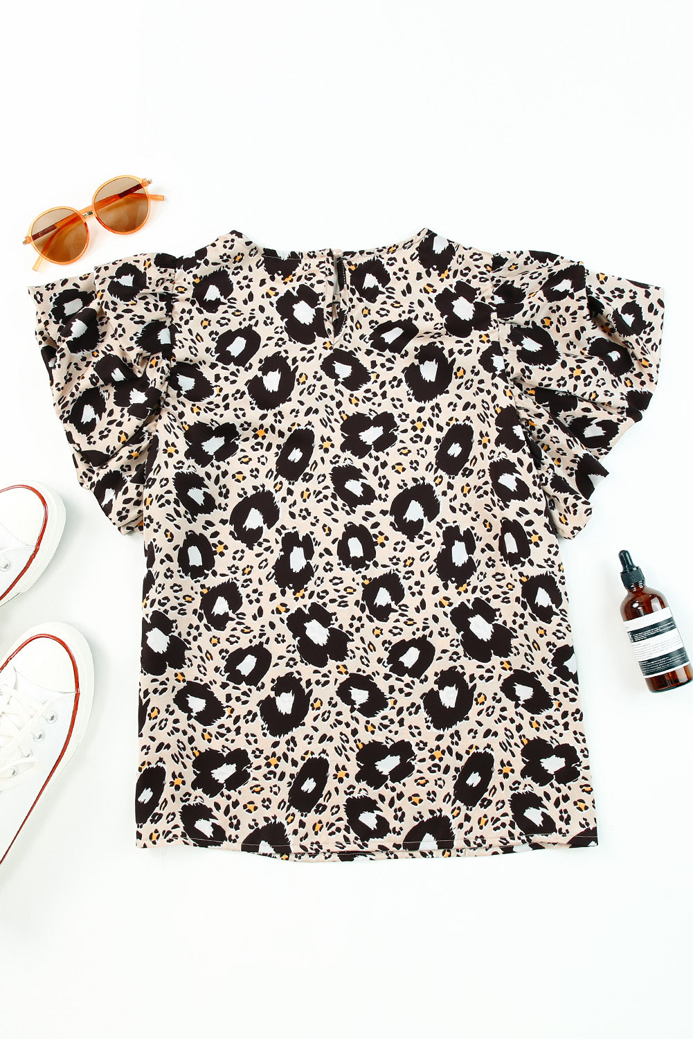 Animal Print Puff Sleeve Round Neck Blouse - SHIRLYN.CO