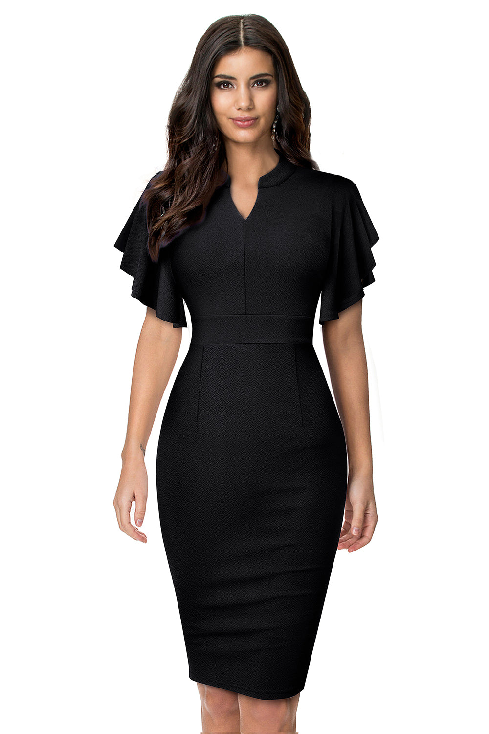 Editor's Choice: Shirlyn's Graceful Flutter Notch Sleeve Pencil Dress