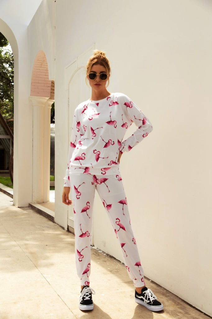 Tropical Print Sweatshirt and Joggers Lounge Set - SHIRLYN.CO