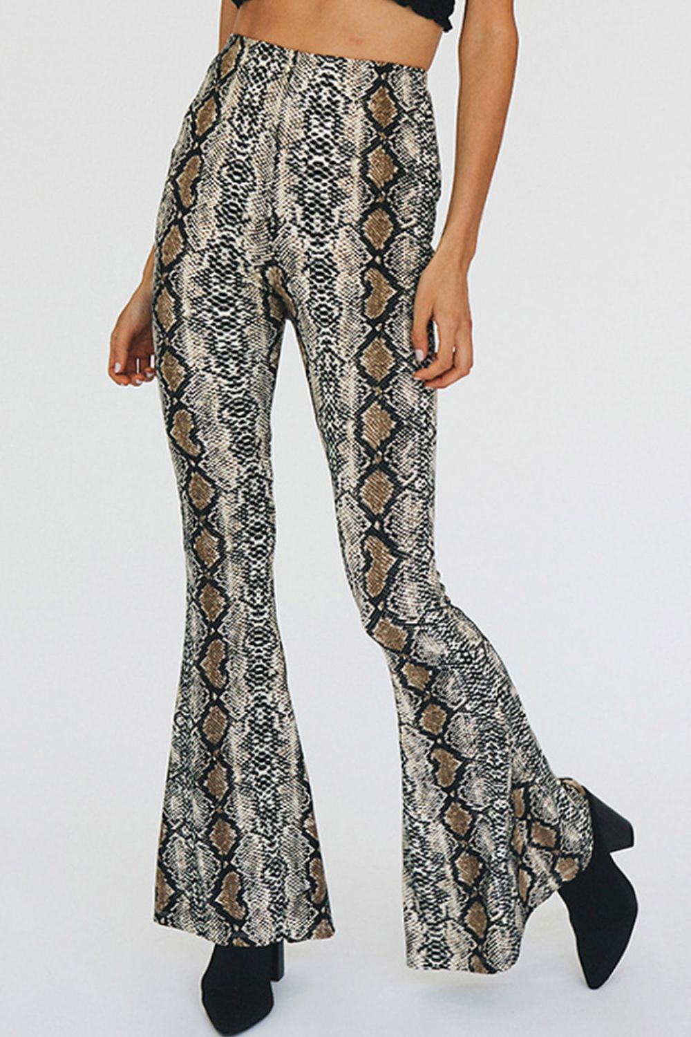 Snakeskin Print Flare Pants - SHIRLYN.CO