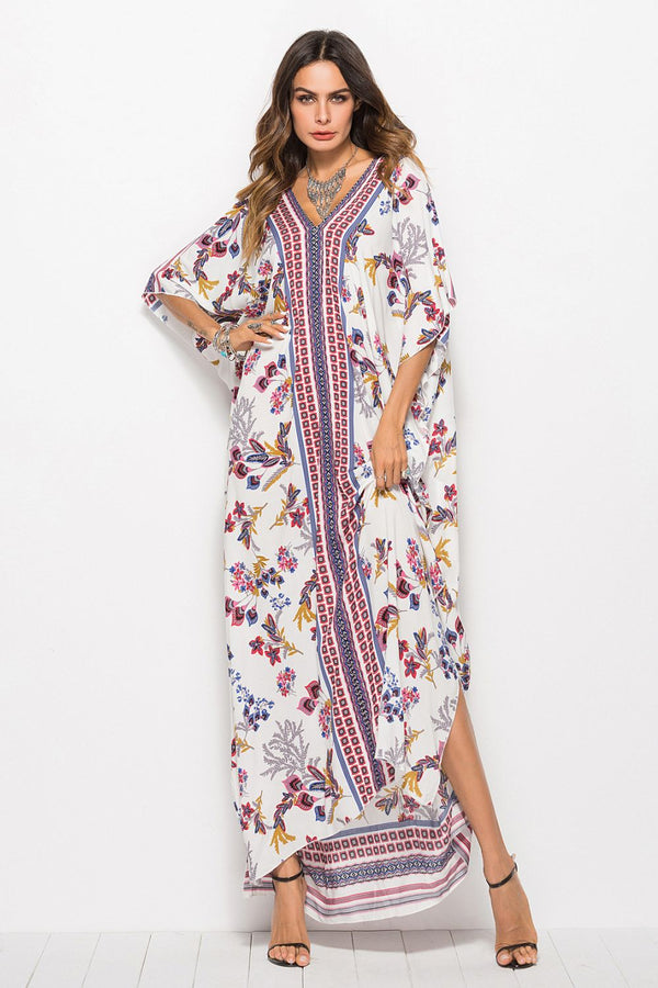 Floral V-Neck Dolman Sleeve Dress - SHIRLYN.CO