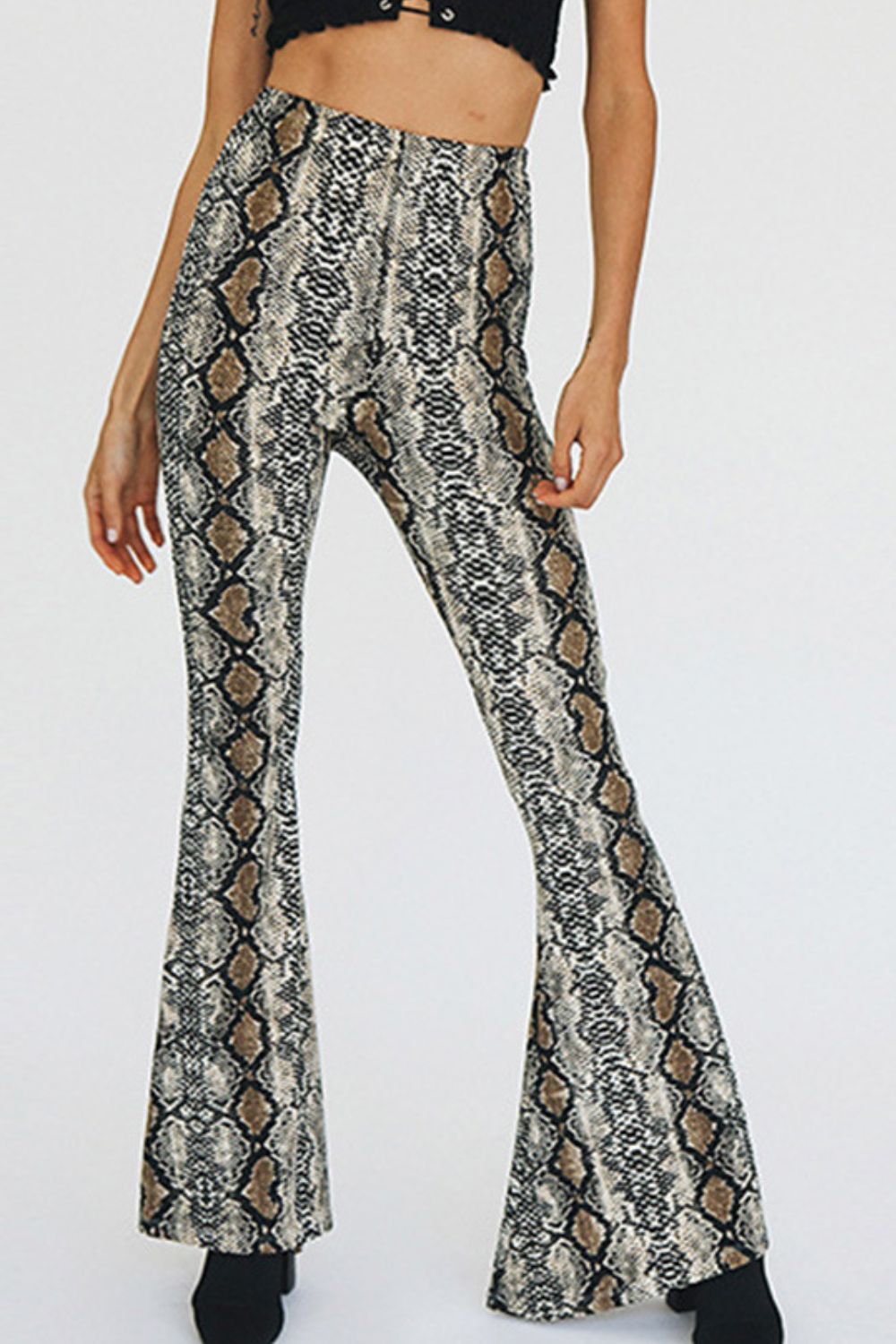 Snakeskin Print Flare Pants - SHIRLYN.CO