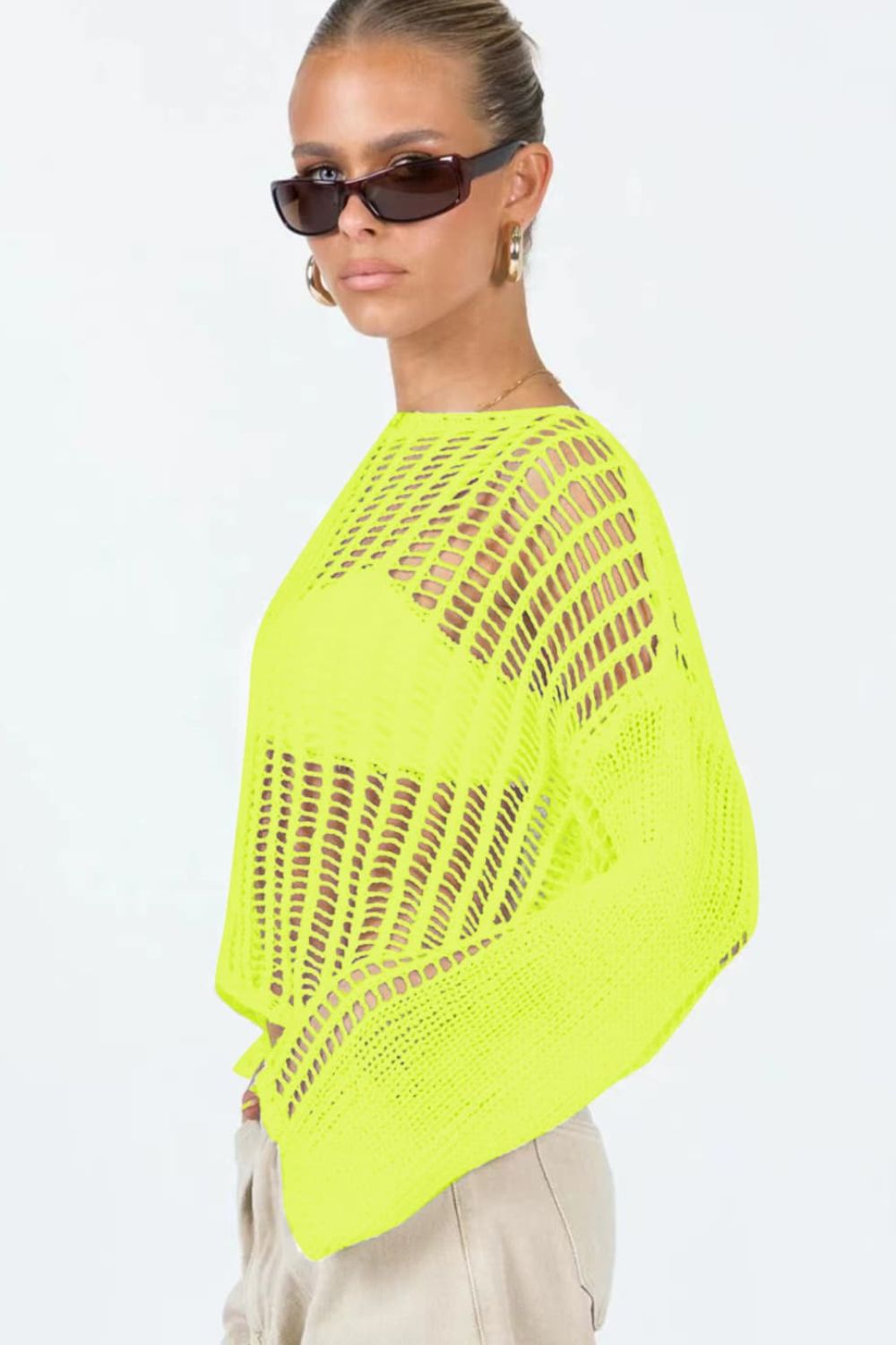 Openwork Boat Neck Long Sleeve Cover Up - SHIRLYN.CO