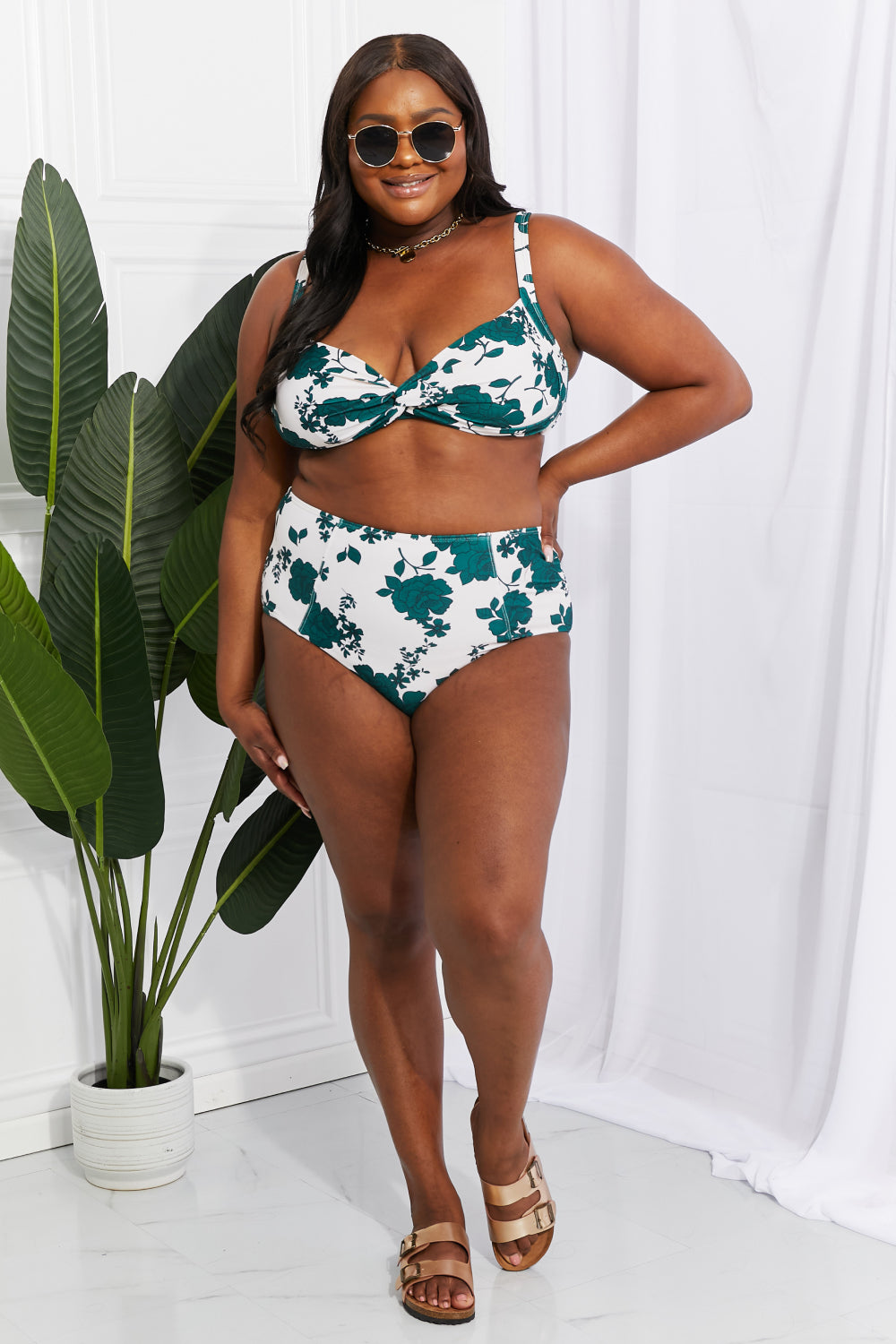 Marina West Swim Take A Dip Twist High-Rise Bikini in Forest - SHIRLYN.CO