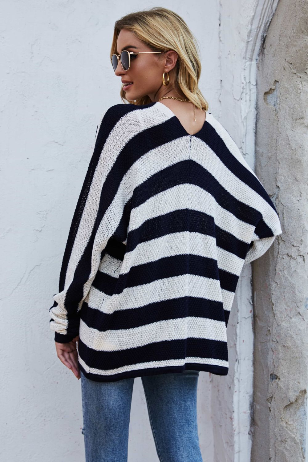 Striped Dolman Sleeve Open Front Cardigan - SHIRLYN.CO