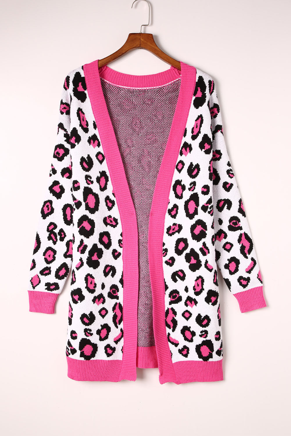 Leopard Contrast Trim Open Front Longline Cardigan - SHIRLYN.CO