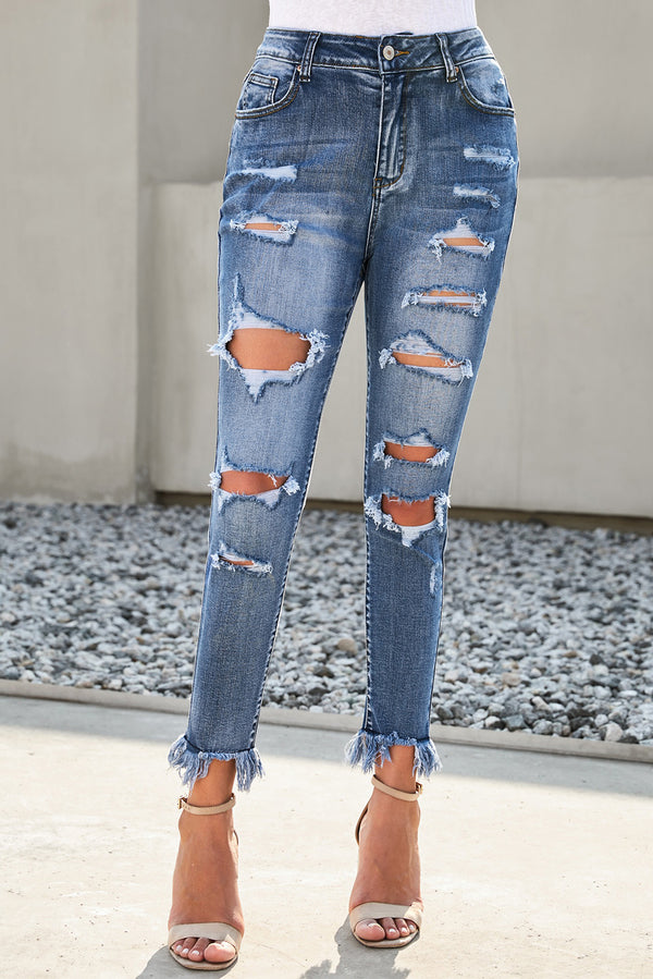 Distressed Frayed Hem Cropped Jeans - SHIRLYN.CO