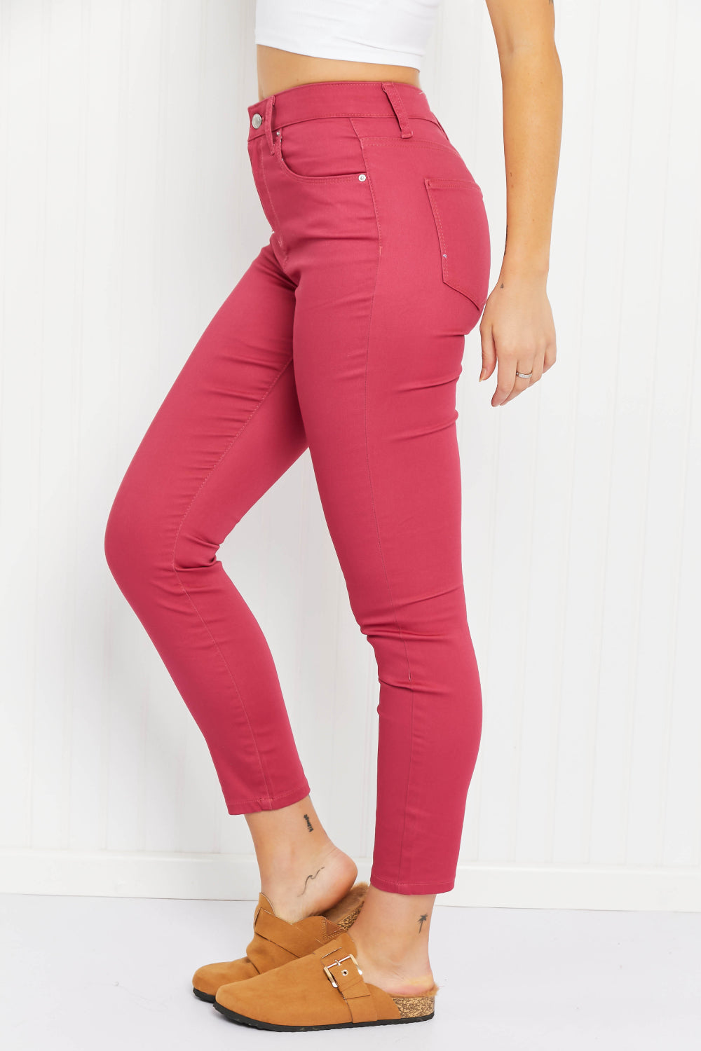 Zenana Walk the Line Full Size High Rise Skinny Jeans in Rose - SHIRLYN.CO