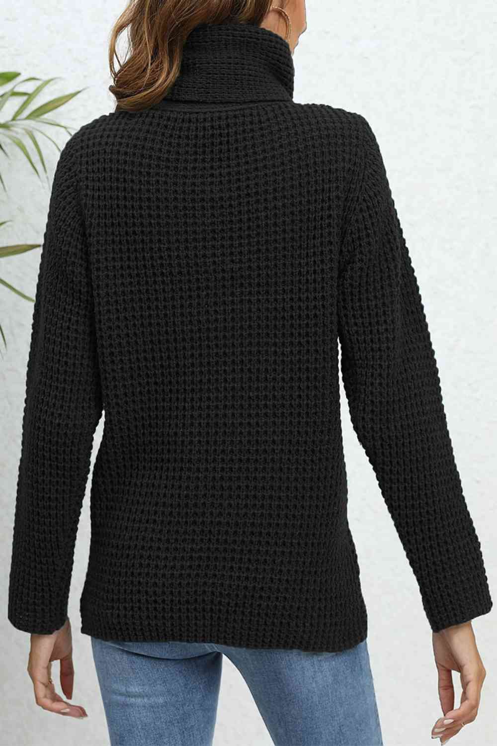 Buttoned Turtleneck Long Sleeve Sweater