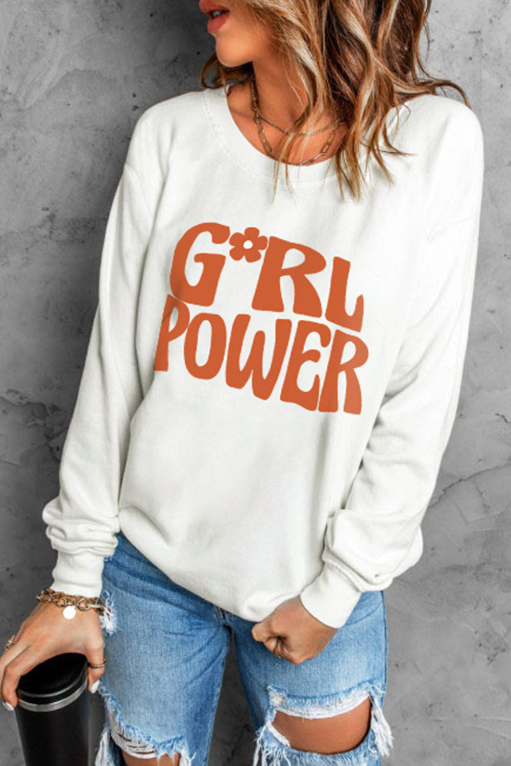 GIRL POWER Graphic Round Neck Sweatshirt - SHIRLYN.CO