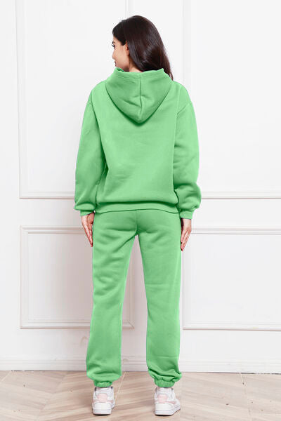 Drop Shoulder Long Sleeve Hoodie and Pants Set