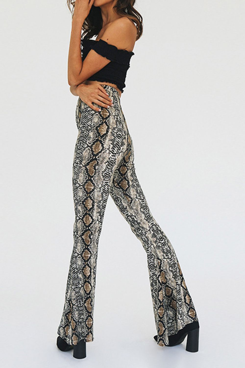 Snakeskin Print Flare Pants - SHIRLYN.CO